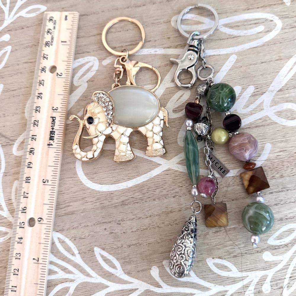 Vintage Gold Elephant & Silver,Boho,green,Key chain,purse,backpack charm set💕